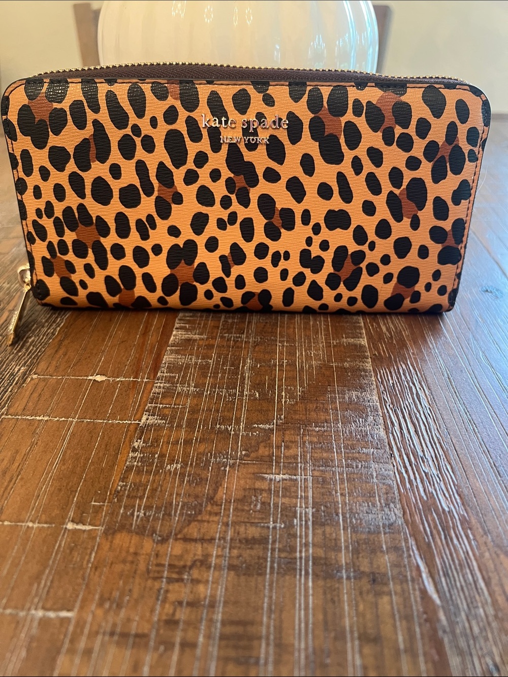 kate spade Leopard Print Zip Wallet - Tan & Black Spots
